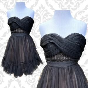 Black Strapless Dress Flounce Flirty Prom Winter Ball Wedding Guest Photos Retro